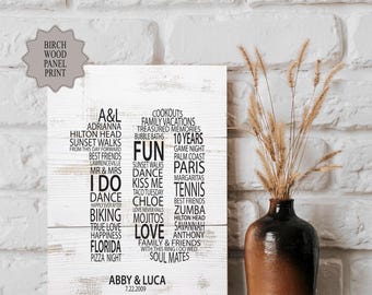 Custom Number Word Cloud Birch Wood Print Farmhouse Canvas Wall Art Personalized