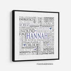 Custom Square Word Cloud - Perfect Gift for Anniversary, Wedding, Graduation, Retirment, Birthday Print or Canvas Wall Art