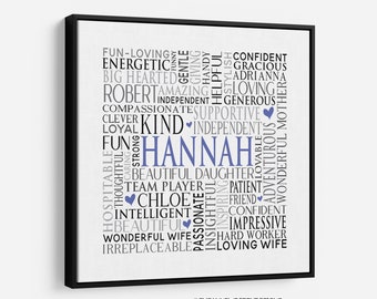 Custom Square Word Cloud - Perfect Gift for Anniversary, Wedding, Graduation, Retirment, Birthday - PRINT or CANVAS