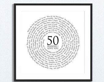 50 Reasons We Love You Circle Art in Print or Canvas