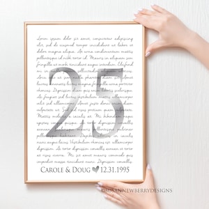 25th Anniversary Gift - Wedding vows or song lyrics PRINT or CANVAS - Silver Anniversary Gift - Bedroom Wall Art
