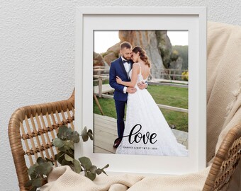 Personalized Wedding Photo with Elegant Script Love Print or Canvas Wall Art