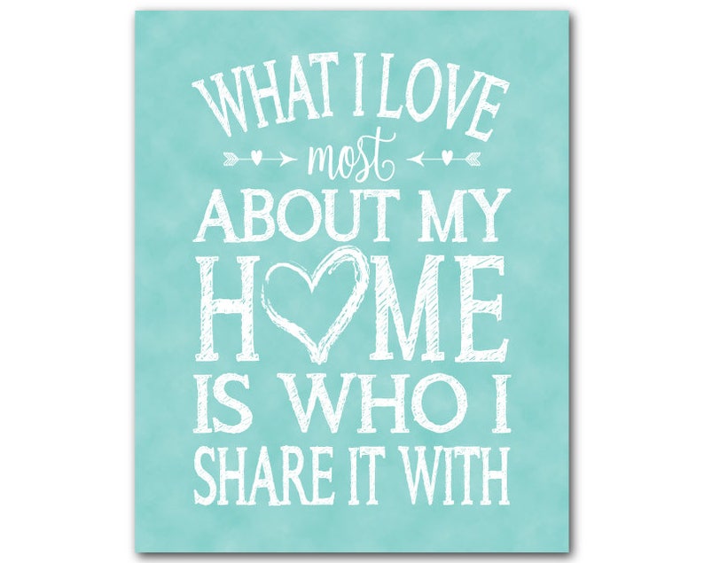 Inspirational Wall Art What I love most about my home is who I share it with PRINT OR CANVAS Foyer Decor Old Aqua