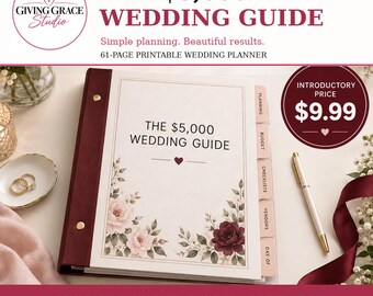 5,000 Dollar Wedding Budget Planner Printable PDF, 61-Page Bridal Workbook, Guest List & Vendor Tracker