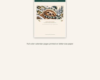 Printed 2027 Sloth Calendar, 12 Seasonal Illustrations, Large Write-In Boxes, 8.5x11 Wall Calendar