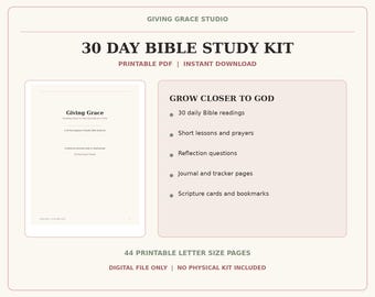 30 Day Bible Study Printable PDF | Christian Devotional Workbook and Prayer Journal