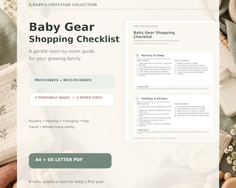 Baby Gear Shopping Checklist Printable | Baby Registry Essentials | A4 & US Letter PDF