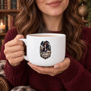 Geometric Wolf Face Ceramic Mug, 25oz Minimalist Wildlife Drinkware