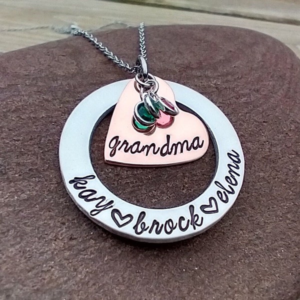 Personalized Necklace for Grandma Jewelry Mother's Day Gift For Grandma Washer Necklace