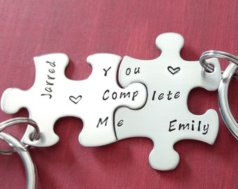 Anniversary Gift For Him, Personalized Puzzle Piece Keychain, Couples Keychains