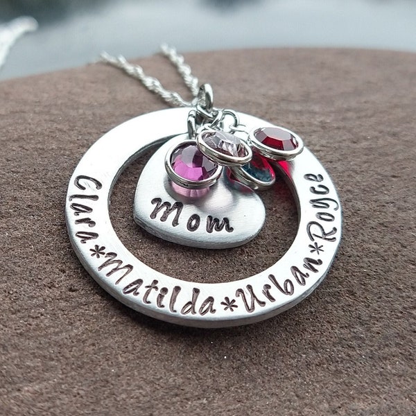 Personalized Mother's Necklace With Kids Names and Birthstones,  Gift For Mom From Children, Birthstone Jewelry For Mom