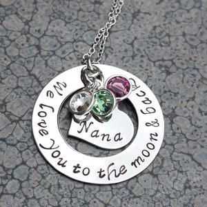 Love You To The Moon and Back Necklace, Birthstone Jewelry For Nana