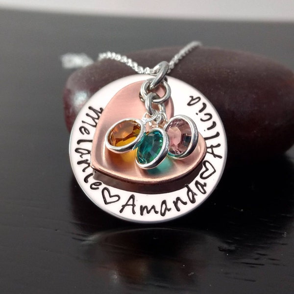Custom Birthstone Necklace For Mom, Personalized Mother's Necklace, Children's Name Necklace, Personalized Jewelry