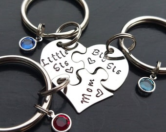 Heart Puzzle Piece Keychain, Family Heart Keychain, Puzzle Keychain Set, Family Gift