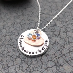 Personalized Mother&#39;s Gift, Hand Stamped Pewter Jewelry With Birthstones