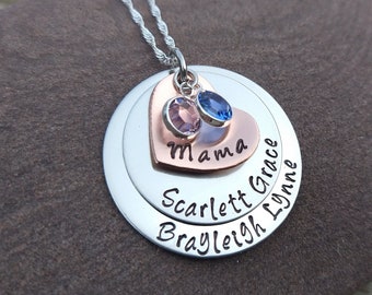 Custom Birthstone Necklace For Mom, Personalized Mother's Necklace, Children's Name Necklace, Personalized Jewelry