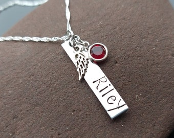 Personalized Memorial Gift For Loss Of Child, Remembrance Necklace, Dainty Angel Wing Necklace