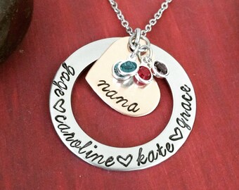 Personalized Necklace for Nana Jewelry Mother&#39;s Day Gift For Nana Washer Necklace