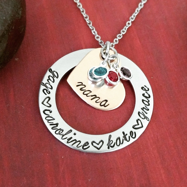 Personalized Necklace for Nana Jewelry Mother's Day Gift For Nana Washer Necklace