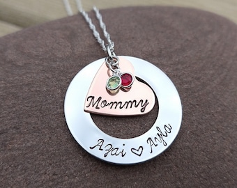 Personalized Birthstone Necklace For Mom With Kid's Names, Personalized Mother's Jewelry Necklace