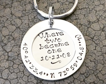 Longitude Latitude Keychain - GPS Coordinates Gift - Personalized Valentines Day Gift For Him