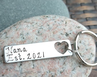 Keychain for Nana Hand Stamped Keychain Personalized Grandma Keychain Gift for Nana Christmas Gift