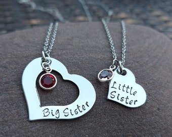 Big Sister Little Sister Jewelry, Matching Necklace Set For Sisters, Birthstone Necklace, Siter Necklace Set For Two