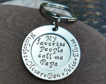 Papa Father's Day Keychain - My Favorite People Call Me Papa - Men's Keychain Personalized with Grandchildren's Names