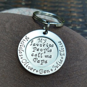 Papa Father's Day Keychain - My Favorite People Call Me Papa - Men's Keychain Personalized with Grandchildren's Names