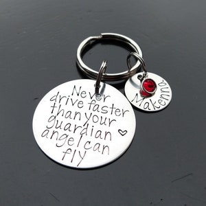 Gift Idea For New Driver, Never Drive Faster Than Your Guardian Angel Can Fly Keychain, Personalized Teen Gift