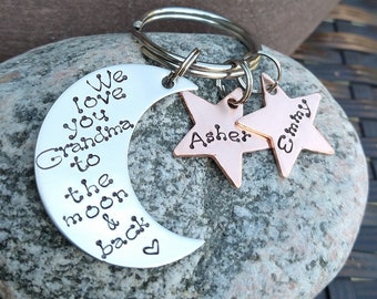 Keychain For Grandma Hand Stamped Keychain We Love You Grandma to the Moon and Back Personalized