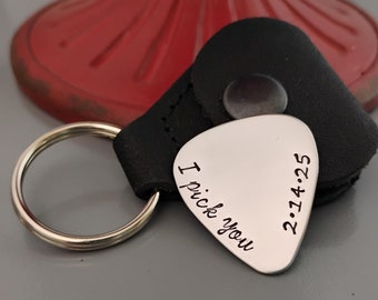 I Pick You Custom Guitar Pick with Keychain Case, 1st Anniversary Gift For Musician