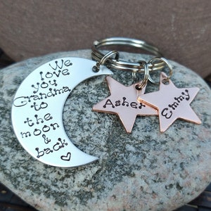 Keychain For Grandma Hand Stamped Keychain We Love You Grandma to the Moon and Back Personalized