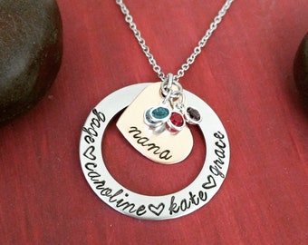 Personalized Nana Necklace, Birthstone Nana Jewelry, Nana Washer Necklace