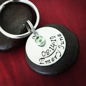 Personalized Keychain For First Time Mom - Keyring With Child&#39;s Name and Birthstone