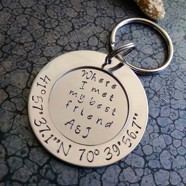 GPS Coordinates Anniversary Gift - Personalized Latitude Longitude Keychain