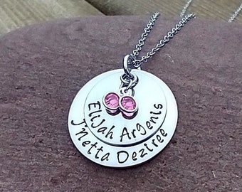 Personalized Name Jewelry For Mom, Custom Necklace With Children's Names and Birthstone Charms