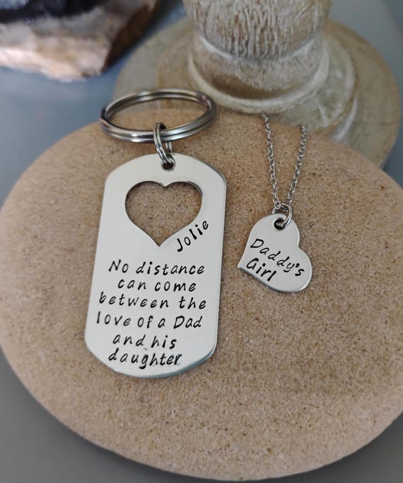 Long Distance Daddy Daughter Gift Set Keychain and Necklace