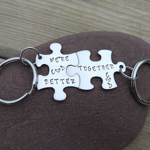 Couples Puzzle Piece Keyring Set - Puzzle Keychain Set For Couples