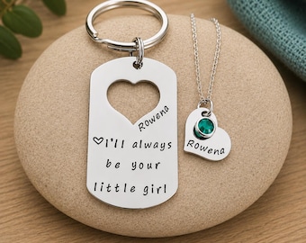 Father Daughter Necklace and Keychain Set, Daddy and Little Girl Gift, Personalized Dad Gift from Daughter, Father’s Day Gift