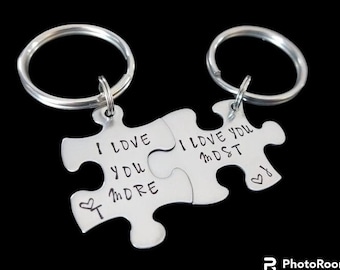 Valentines Day Gift For Him, Puzzle Piece Keychain Set, Anniversary Gift for Men, I Love You More, Gift For Boyfriend