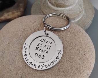 Custom Location Key Chain With GPS Coordinates, Where It All Began Latitude Longitude Keychain