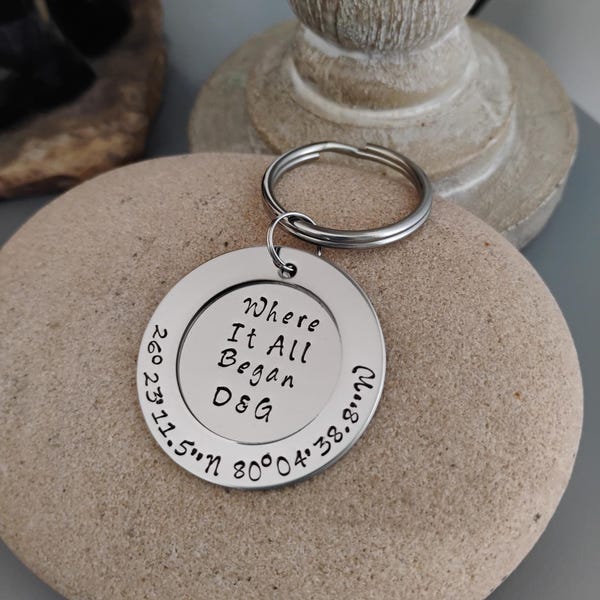 Custom Location Key Chain With GPS Coordinates, Where It All Began Latitude Longitude Keychain
