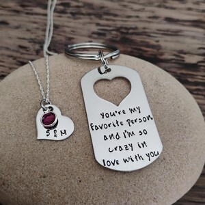 Couples Keychain Necklace Set, Personalized Anniversary Gift For Couples