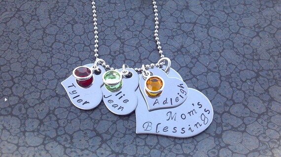 Personalized Mother's Necklace Stamped Heart Charms Personalized