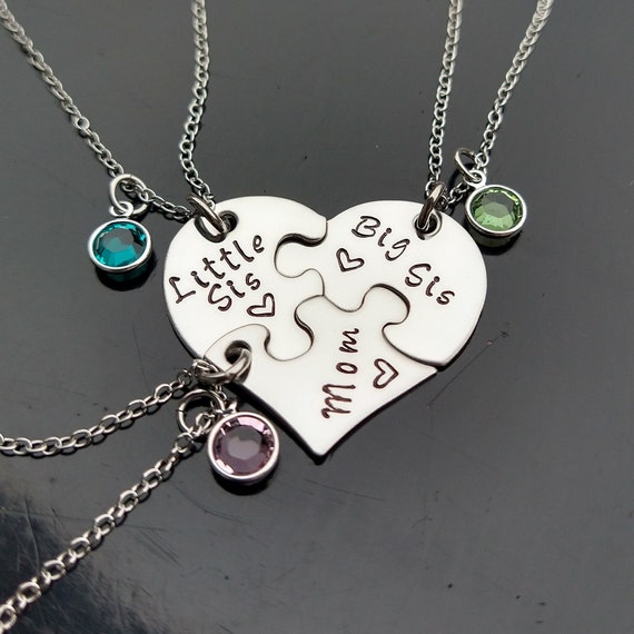 Big Middle Little Sister Necklace Set, Hand Stamped Heart Puzzle Jewelry  Set, Big Sis, Lil Sis Mom Set, Three Friend BFF, Stainless Steel - Etsy