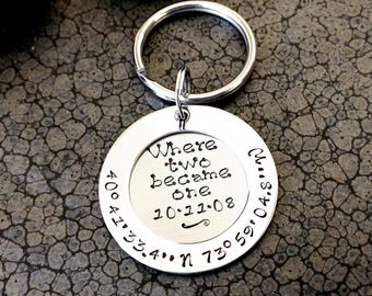 Custom Location Key Chain, Longitude Latitude - GPS Coordinates Gift To Remember A Special Location