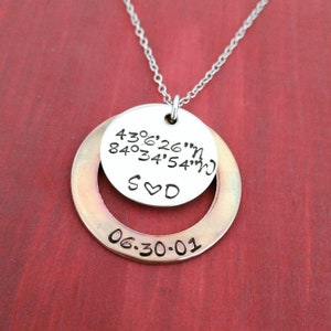 Latitude Longitude Necklace Anniversary Gift For Her Personalized Necklace Coordinates Necklace