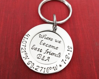 GPS Coordinates Keychain For Best Friend - Personalized Latitude Longitude Gift