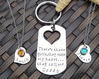 Personalized Father's Gift Hand Stamped Daddy Daughter Set These Girls Stole my Heart Gift for Dad Father's Day Gift Christmas Gift